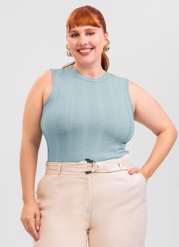 Regata Plus Size em Canelado Azul