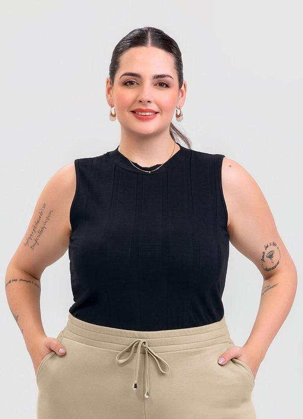 Regata Plus Size em Canelado Preto