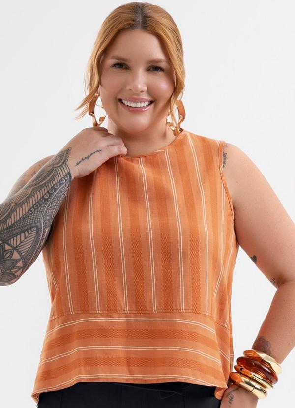 Regata Plus Size em Tecido Texturizado Laranja