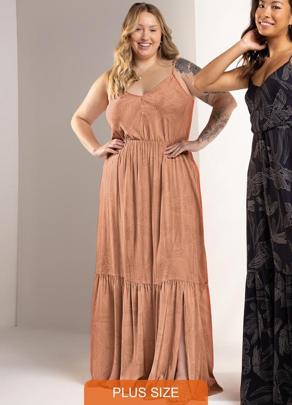 Vista 2 Vestido Estampado Longo Marialícia Laranja Marialícia