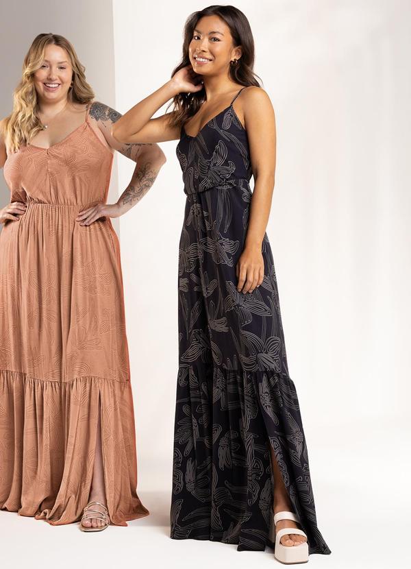 Vista 2 Vestido Estampado Longo Marialícia Preto Marialícia