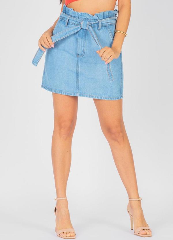 Saia Clochard Jeans Nara com Cinto Azul
