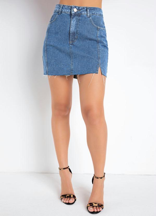 Saia Curta Jeans com Bolsos Funcionais Sawary