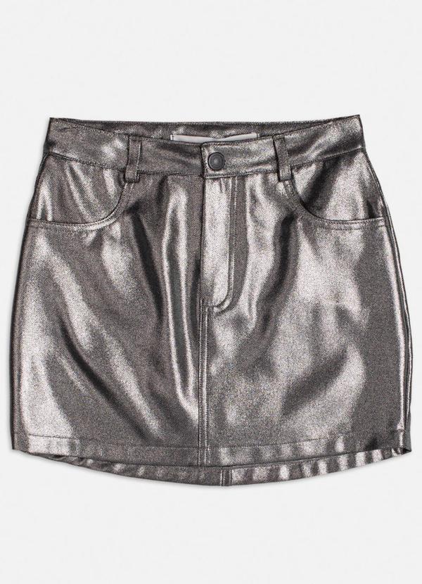 Saia Fake Leather Metalizada Prata
