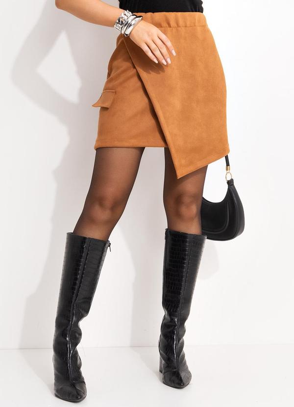 Saia Marrom em Malha Suede