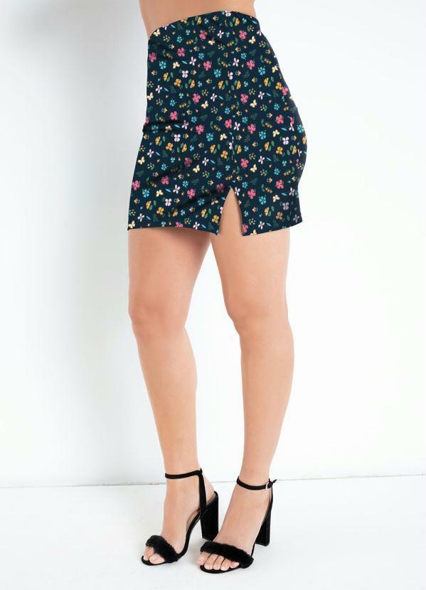 Vista 2 Saia Mini Floral Curta com Fenda Moda Pop Moda Pop