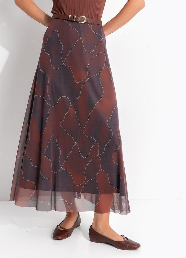 Saia Abstrato Marrom em Tule