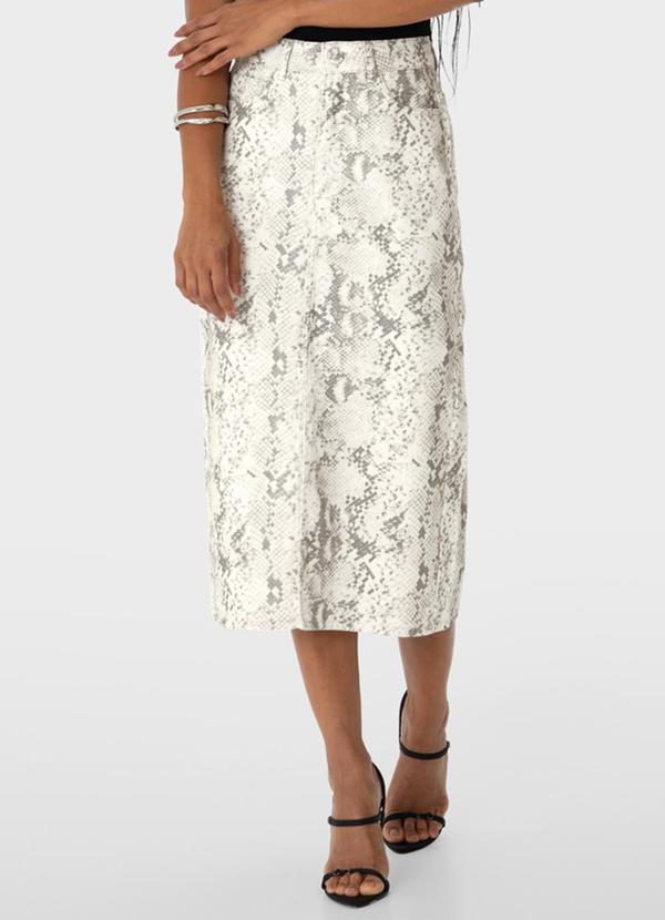 Saia Evasê Animal Print Cintura Alta Off White