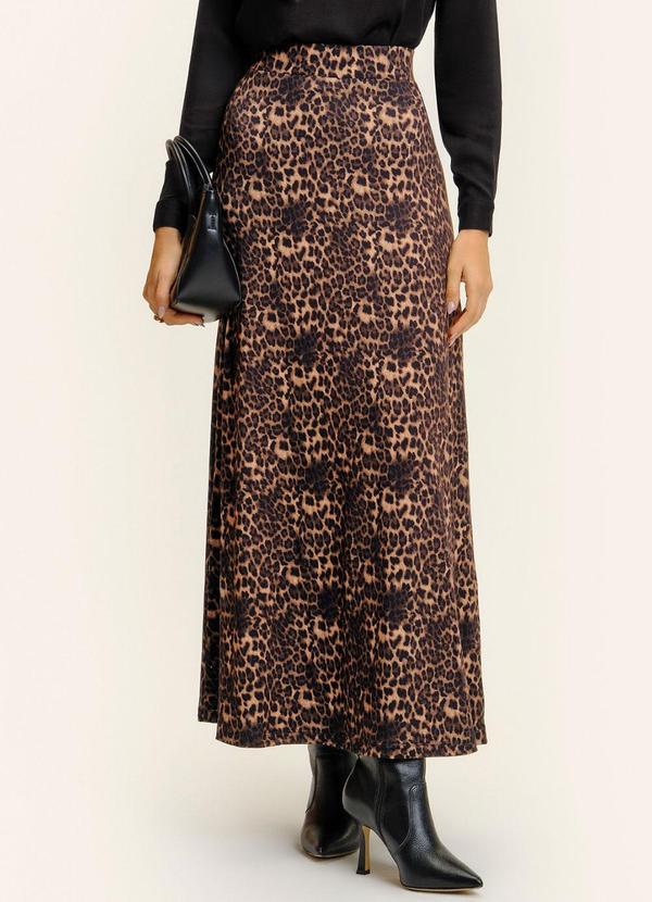 Saia Feminina Longa Animal Print Marrom
