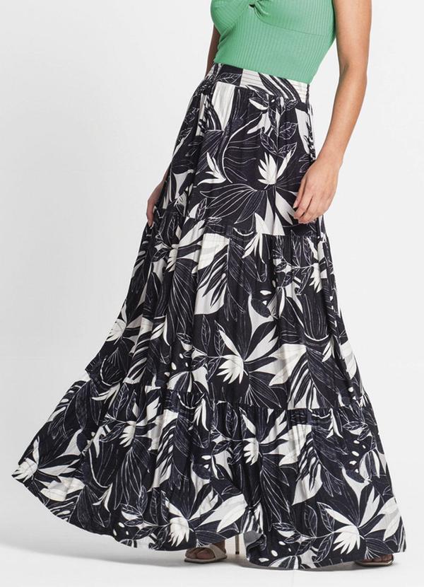 Saia Longa Feminina Estampada Preto