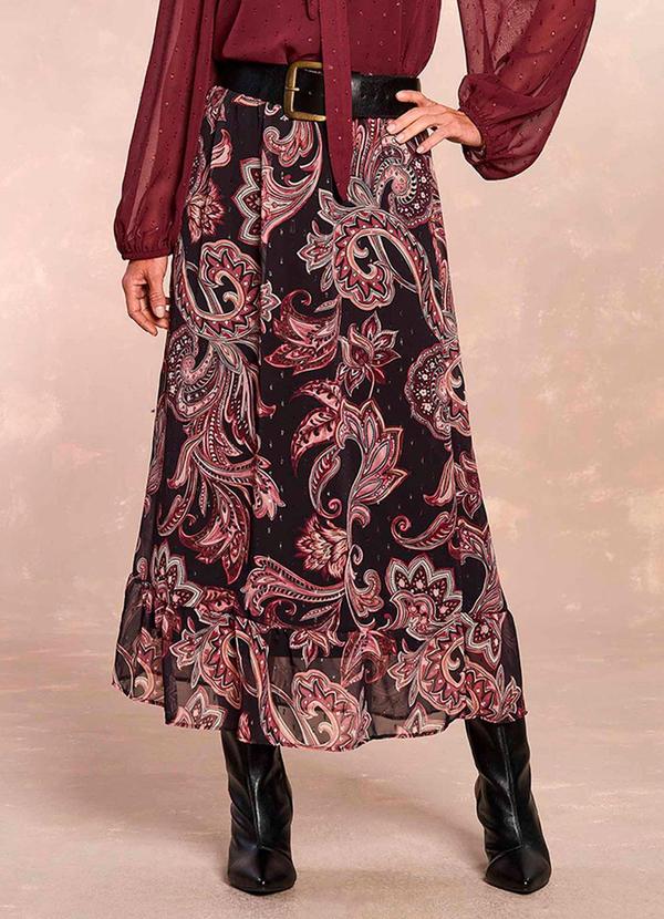 Saia Longa Jardim Boho em Chiffon Estampado