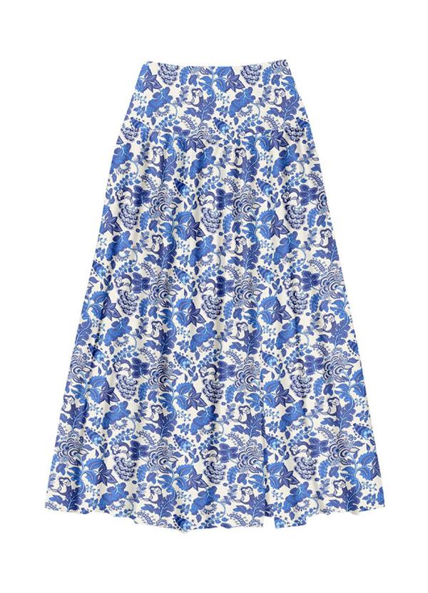 Saia Longa Viscose Estampada Azul