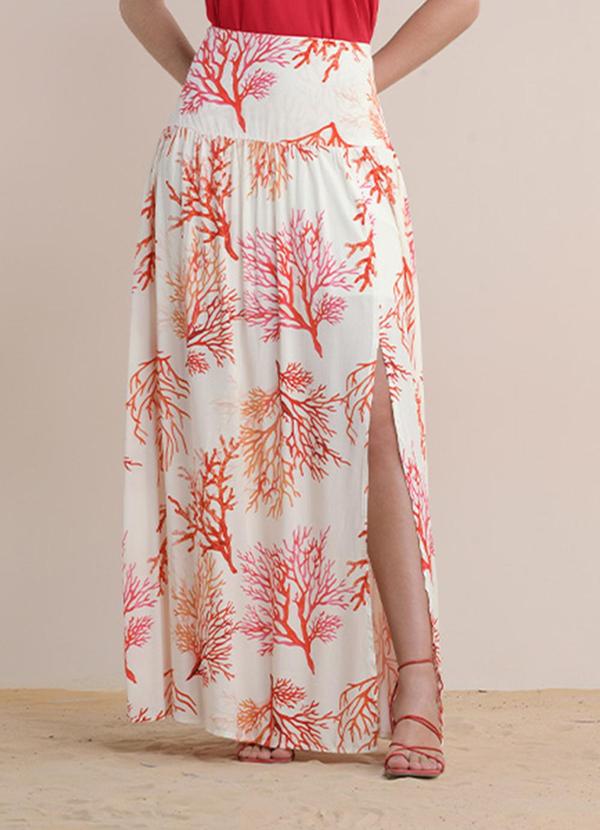 Saia Longa Viscose Estampada Bege