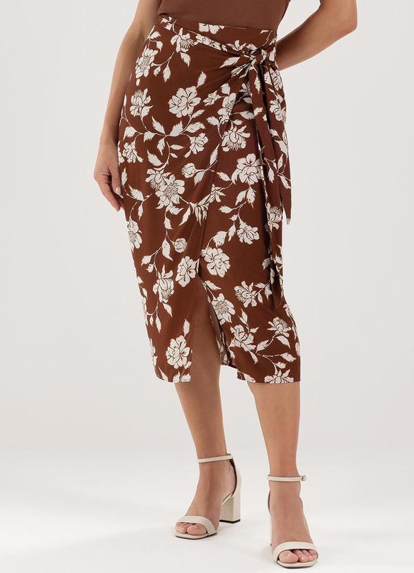 Vista 2 Saia Longuete Floral Marrom e Off White Liara Principessa Principessa