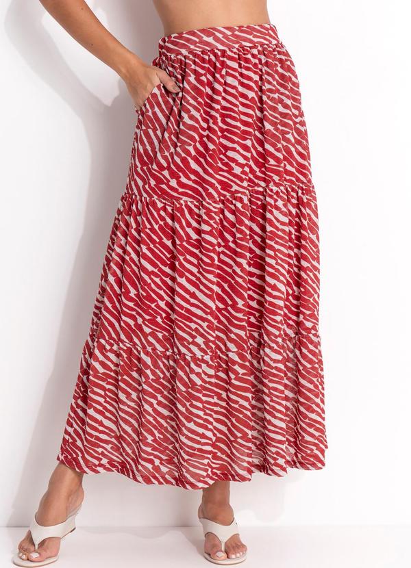 Saia Animal Print em Malha Plissada