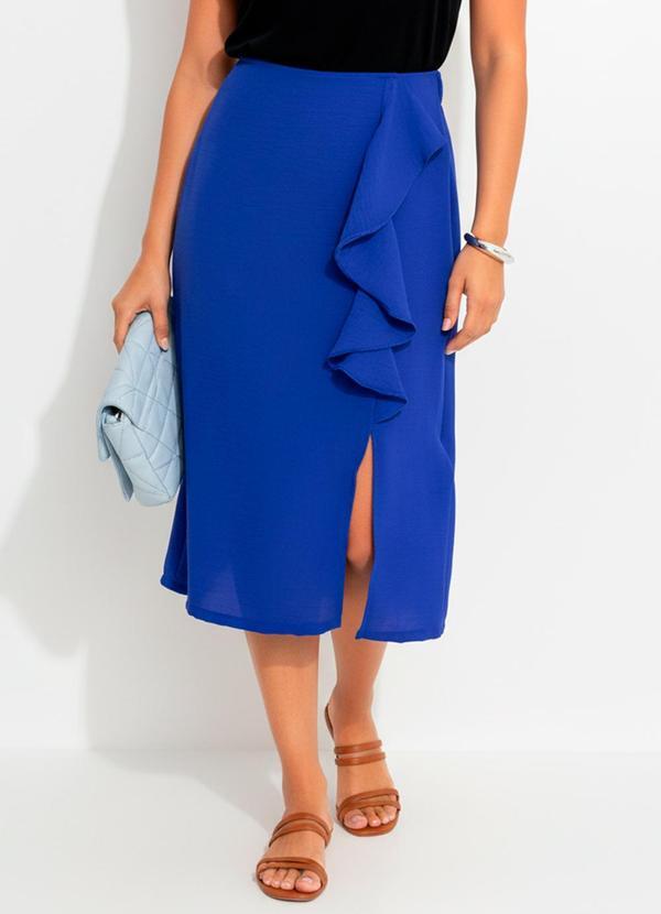 Saia Azul Royal em Crepe Plano