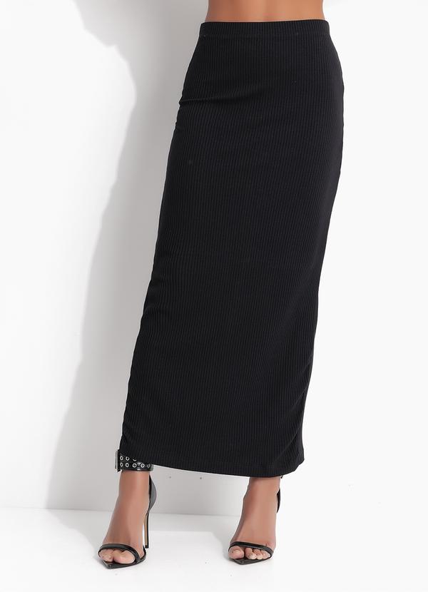 Saia Canelada Midi Preto