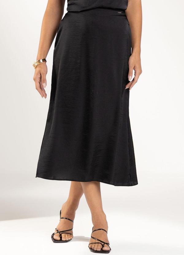 Vista 2 Saia Feminina Acetinada Preto Marialícia Marialícia