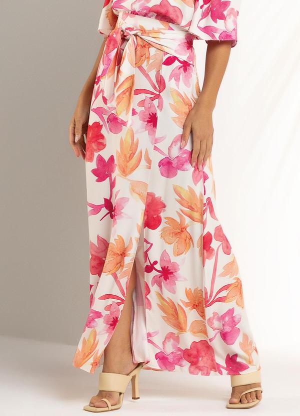 Vista 2 Saia Feminina Estampada Bege Marialícia Marialícia