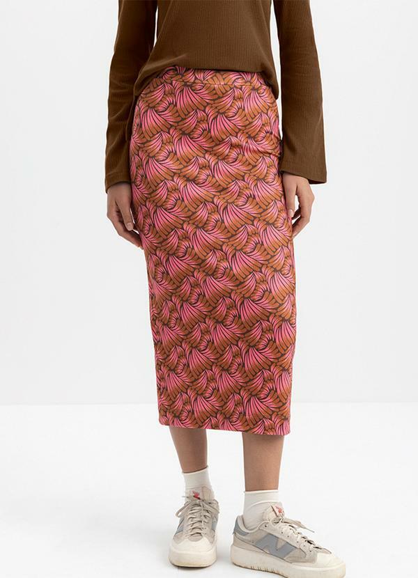 Vista 2 Saia Feminina Midi em Cotton Marrom Essendi Essendi