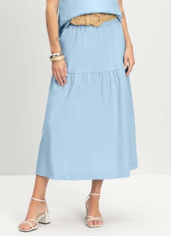 Saia Feminina Midi em Linho Azul