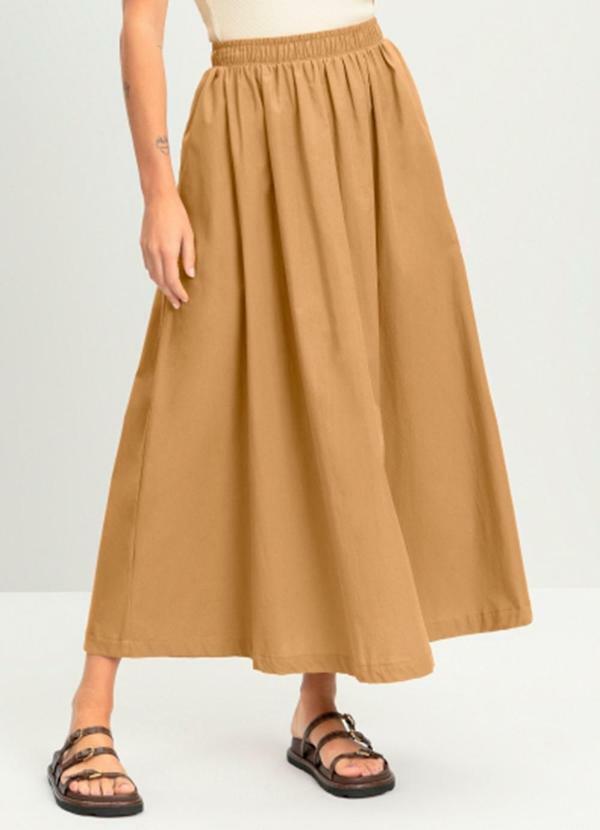 Saia Feminina Midi em Viscose Marrom