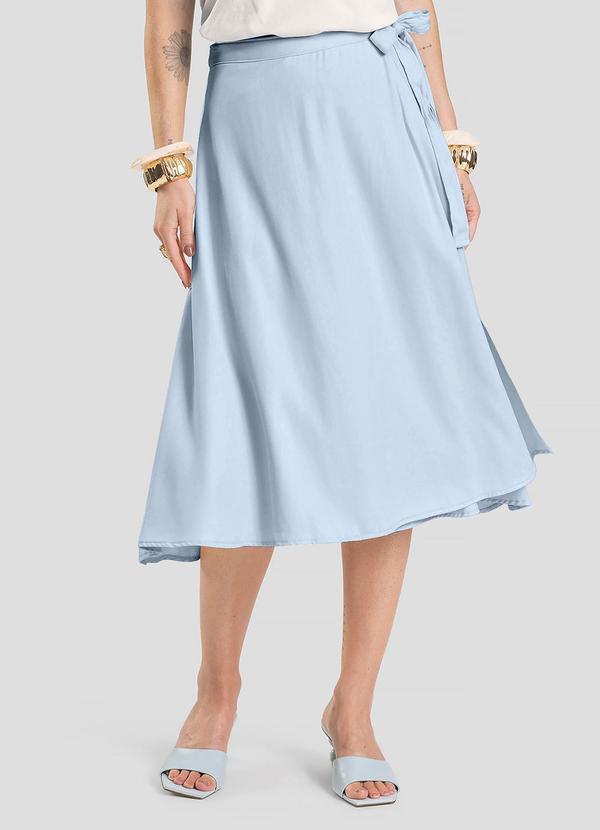 Saia Feminina Midi Envelope Azul