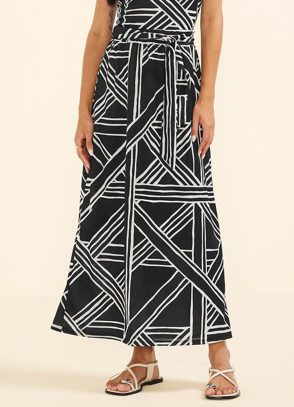 Saia Feminina Midi Estampada Amarração Preto