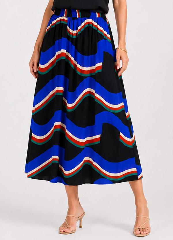 Saia Feminina Midi Estampado Preto