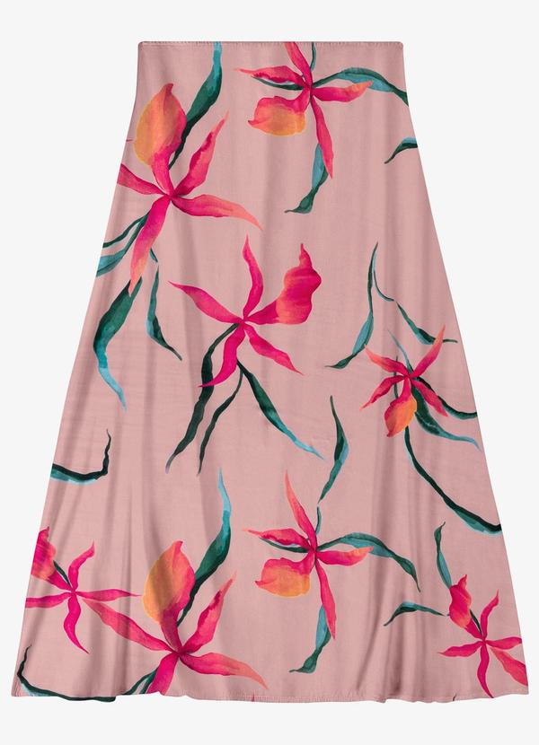 Saia Feminina Midi Evasê Rosa
