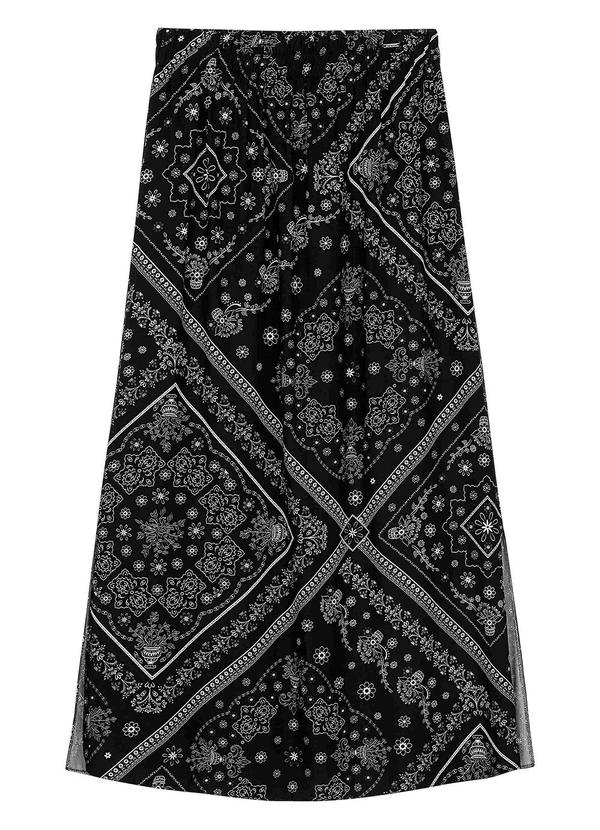 Vista 2 Saia Feminina Midi Padronagem Floral Preto Marialícia Marialícia