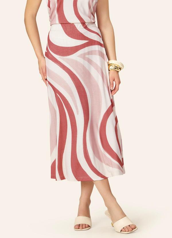 Saia Feminina Super Midi Evasê Estampada Rosa
