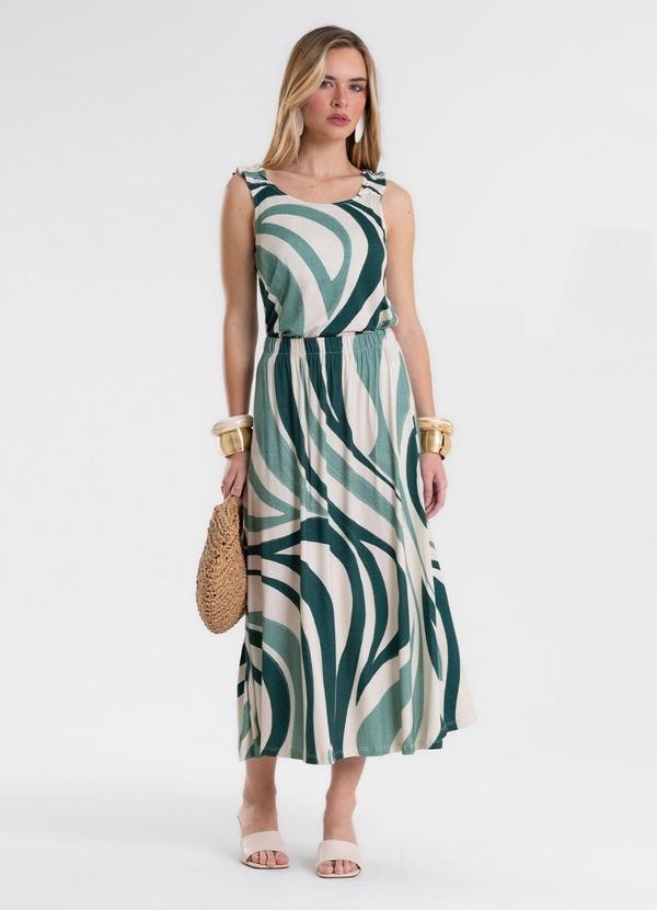 Saia Feminina Super Midi Evasê Estampada Verde
