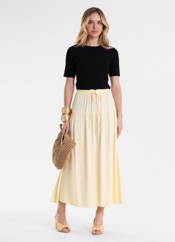 Saia Feminina Super Midi Evasê Lisa Amarelo