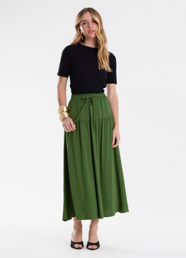 Saia Feminina Super Midi Evasê Lisa Verde