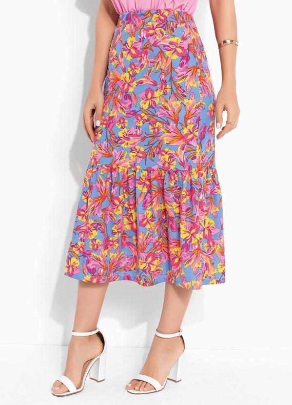 Vista 2 Saia Floral Azul com Babado Rosalie Rosalie