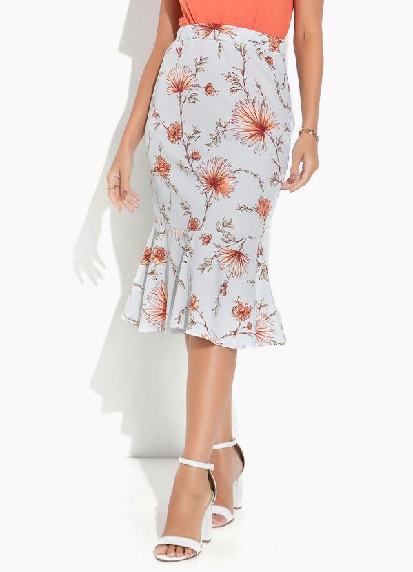 Vista 2 Saia Floral Azul com Peplum Rosalie Rosalie