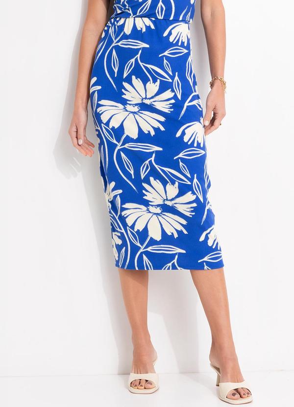 Saia Floral Azul em Canelado