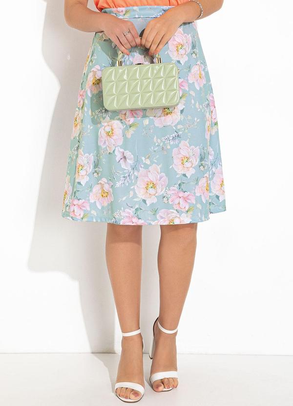 Vista 2 Saia Floral Azul em Jersey Acetinado Rosalie Rosalie