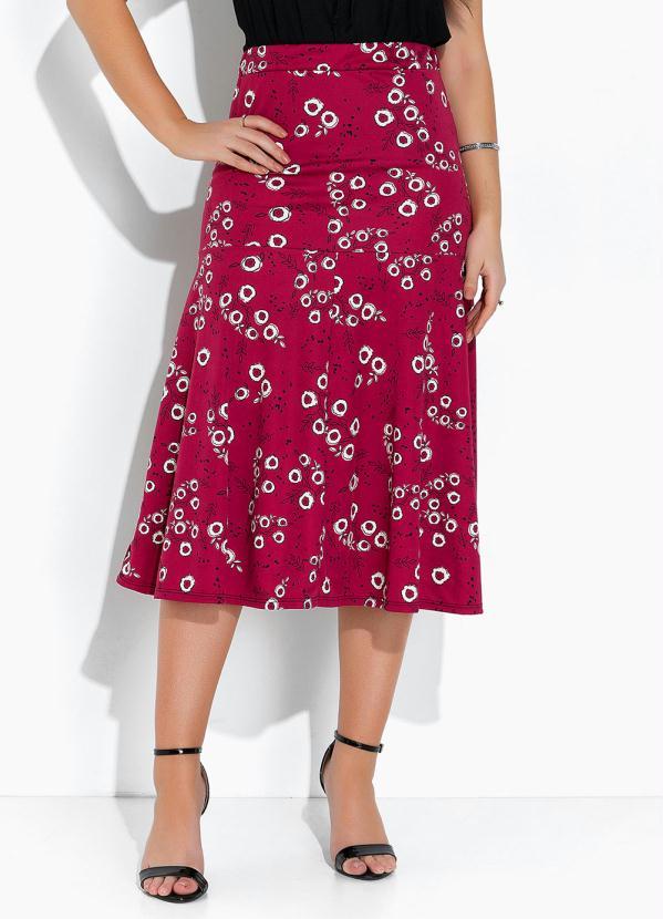 Saia Floral Bordô com Elástico