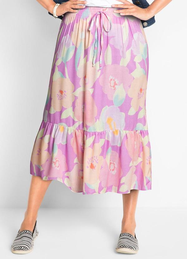 Saia Floral Borrado em Viscose Plana