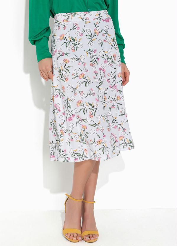 Saia Floral Branco Evasê