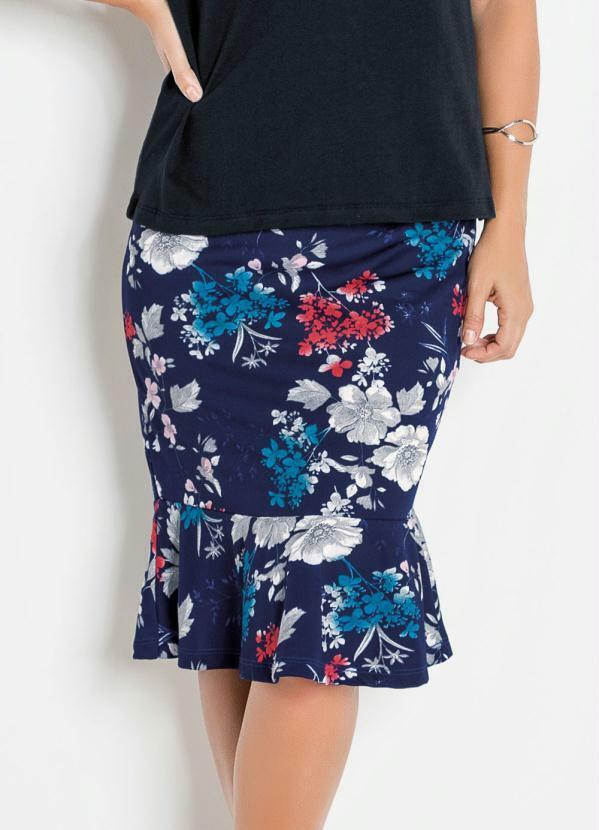 Saia Floral com Babado na Barra