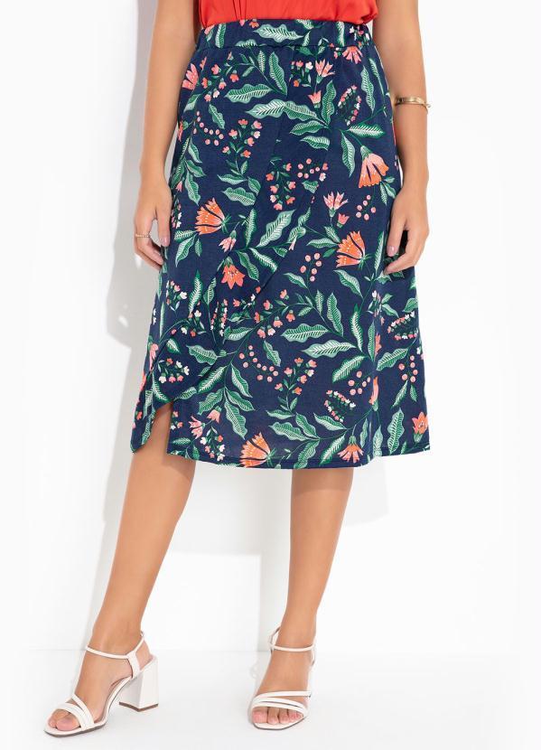 Vista 2 Saia Floral Marinho Midi Rosalie Rosalie