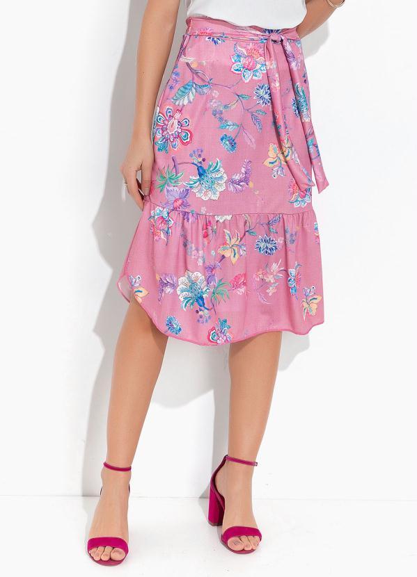 Vista 2 Saia Floral Rosa em Jersey Acetinado Rosalie Rosalie