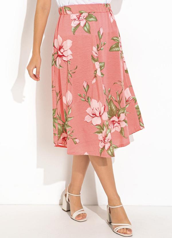 Vista 2 Saia Floral Rosa em Malha Rosalie Rosalie