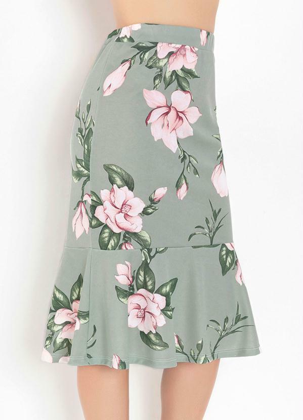 Saia Floral Verde com Babado