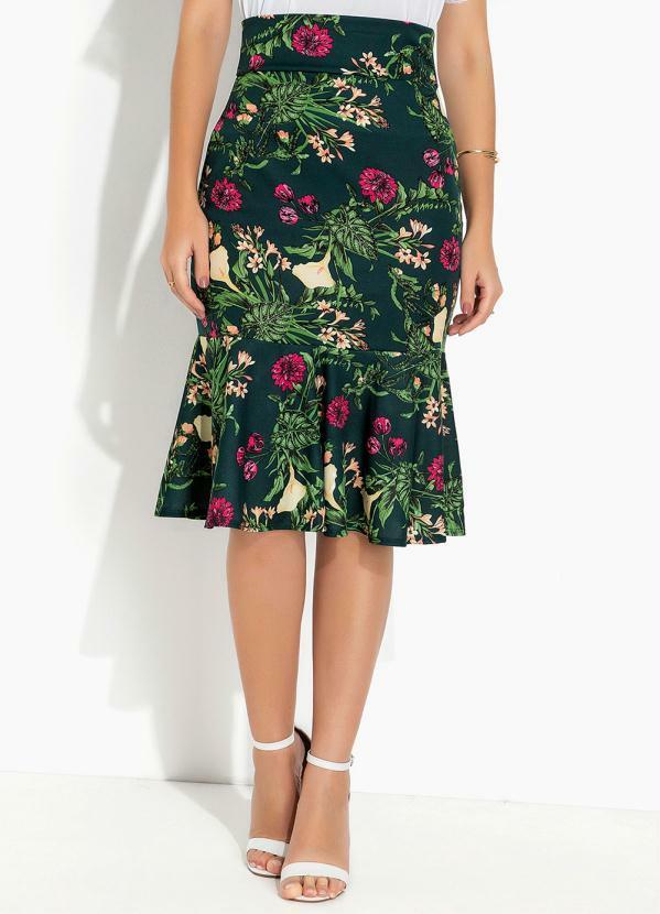 Vista 2 Saia Floral Verde com Babado Rosalie Rosalie
