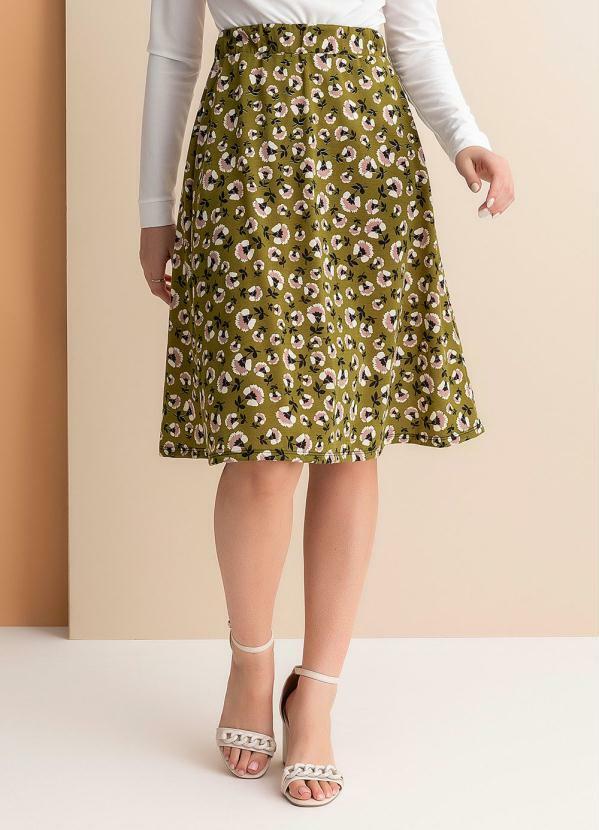 Vista 2 Saia Floral Verde Evase Rosalie Rosalie