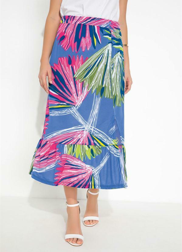Vista 2 Saia Folhagem Cintura Alta com Fenda Moda Pop Moda Pop